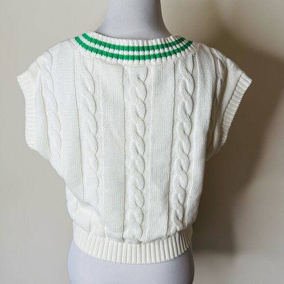 Chiara Ferragni White and Green Cable Knit Cropped Top - Picture 7 of 9